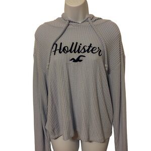 NWOT Hollister super soft light blue hoodie navy blue printed logo size M